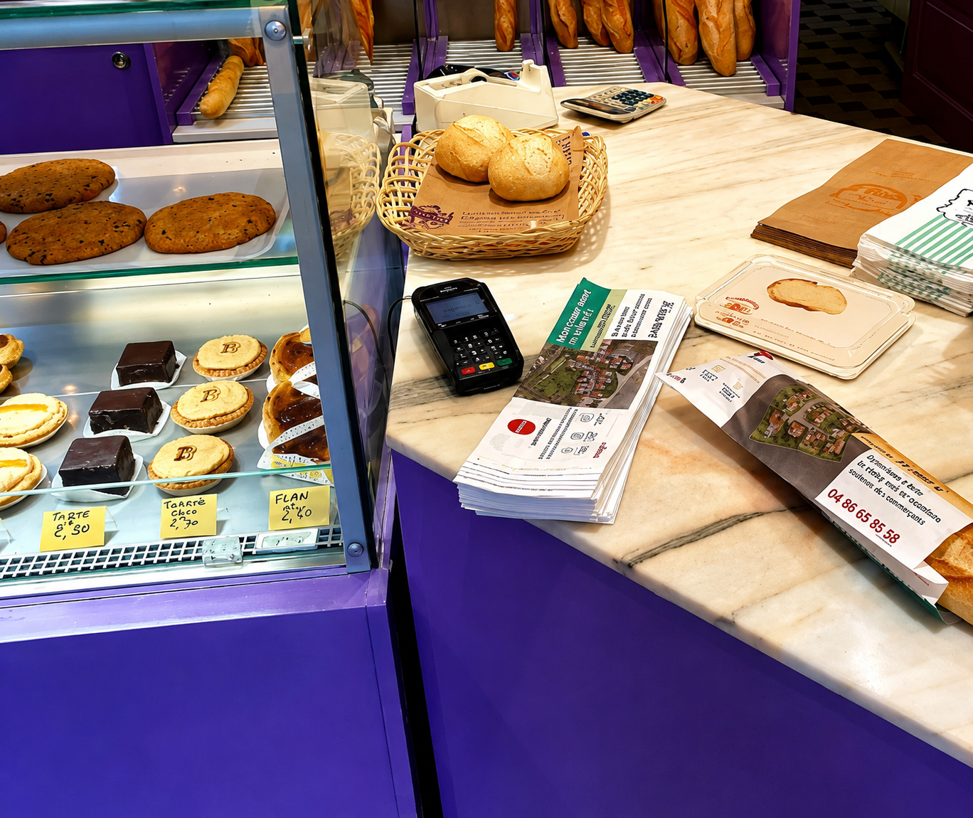Sac à pain publicitaire DIFFMEDIA en situation dans une boulangerie